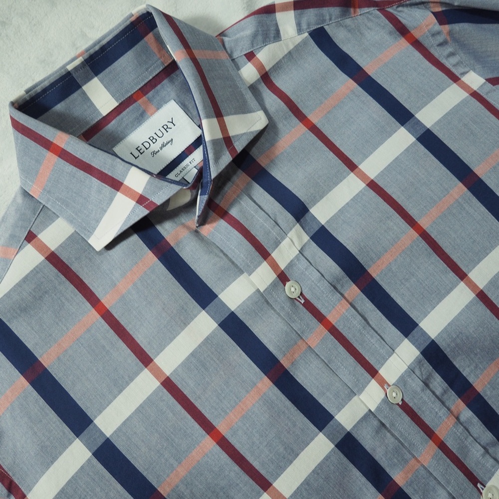 Ledbury Sz M Classic Fit Men's Blue Plaid Dress Shirt